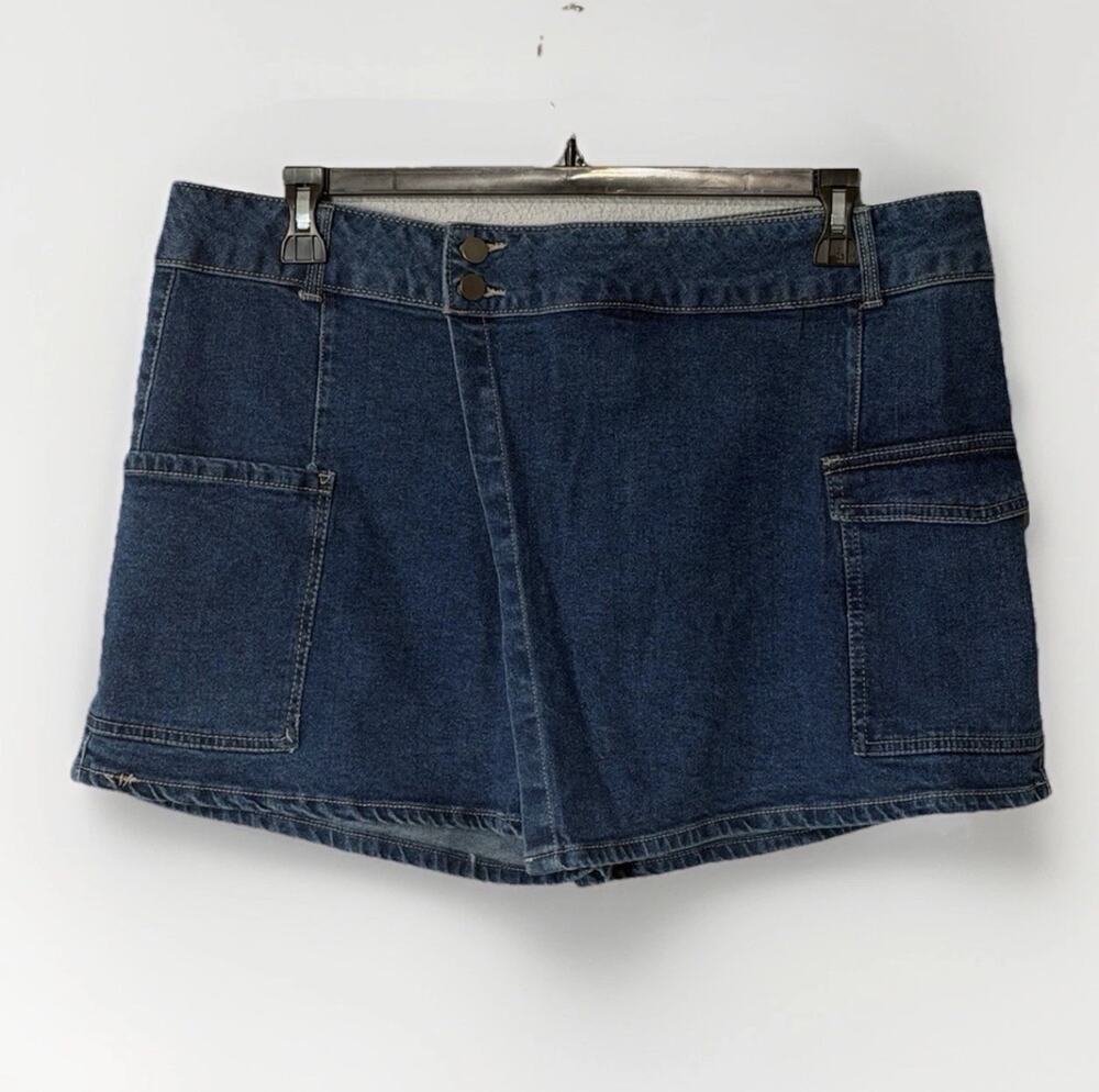 No Boundaries Women’s Denim Wrap Skort Double Button Closure Side Pockets XXXL